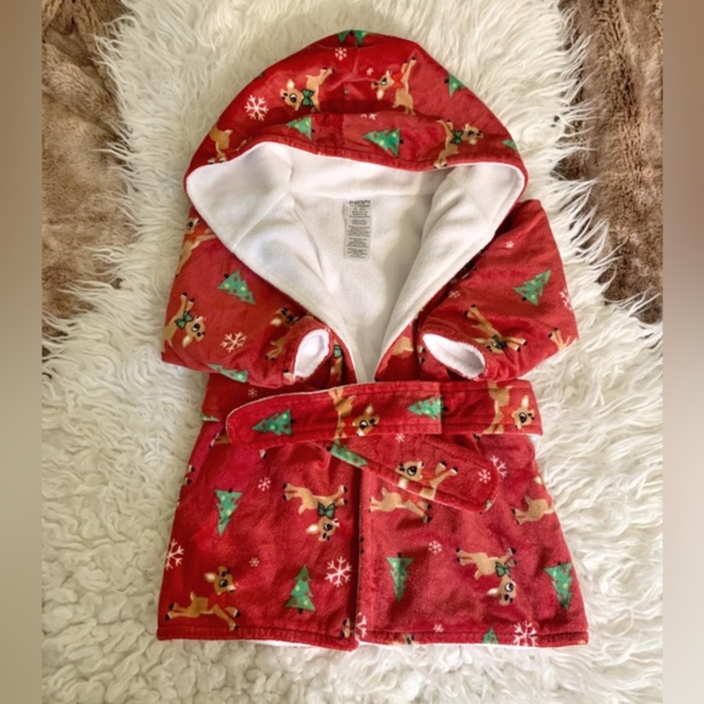 Rudolph the Red Nosed Reindeer Fleece Lined Soft Toddler Hooded Bathrobe 0-9M